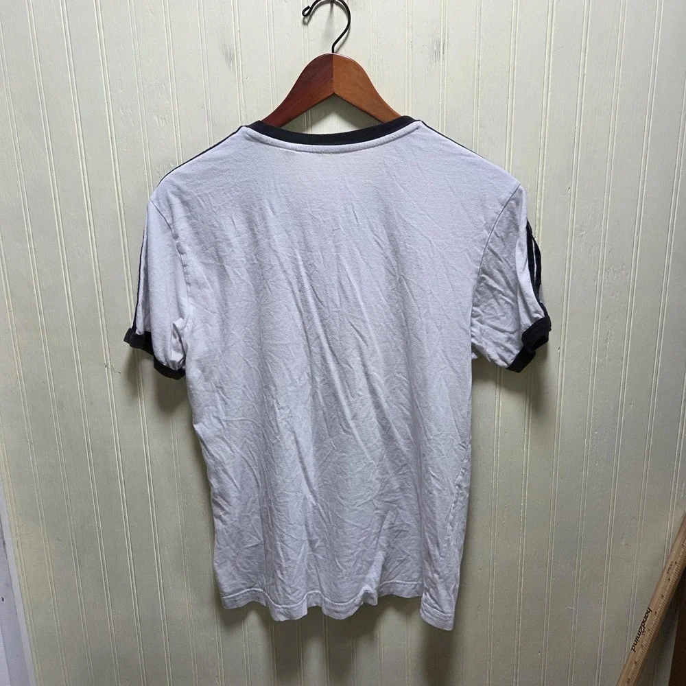 Guess Shirt Mens Medium White V-Neck Ringer Logo Tagless Cotton Jersey Tee - Picture 3 of 8